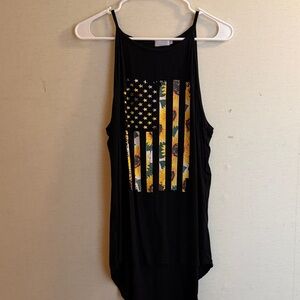Black Tank Top with Flag and Floral Design